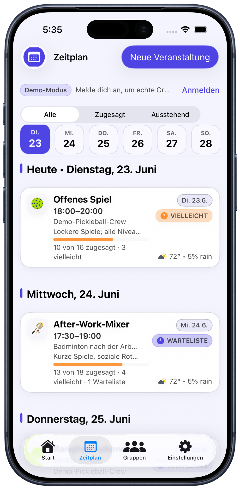 Behalte deinen Zeitplan im Blick