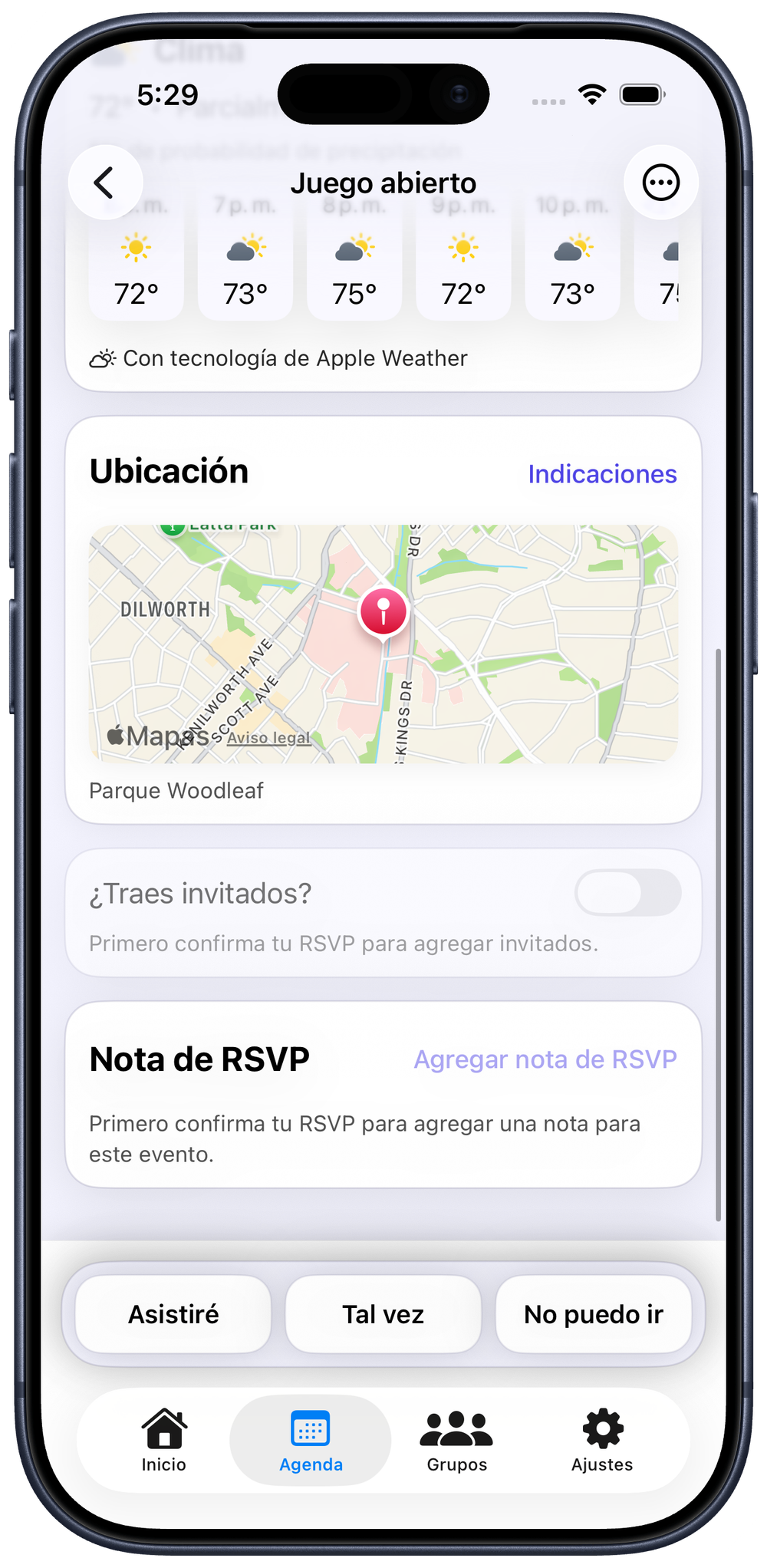 Encuentra eventos y prepárate para el clima