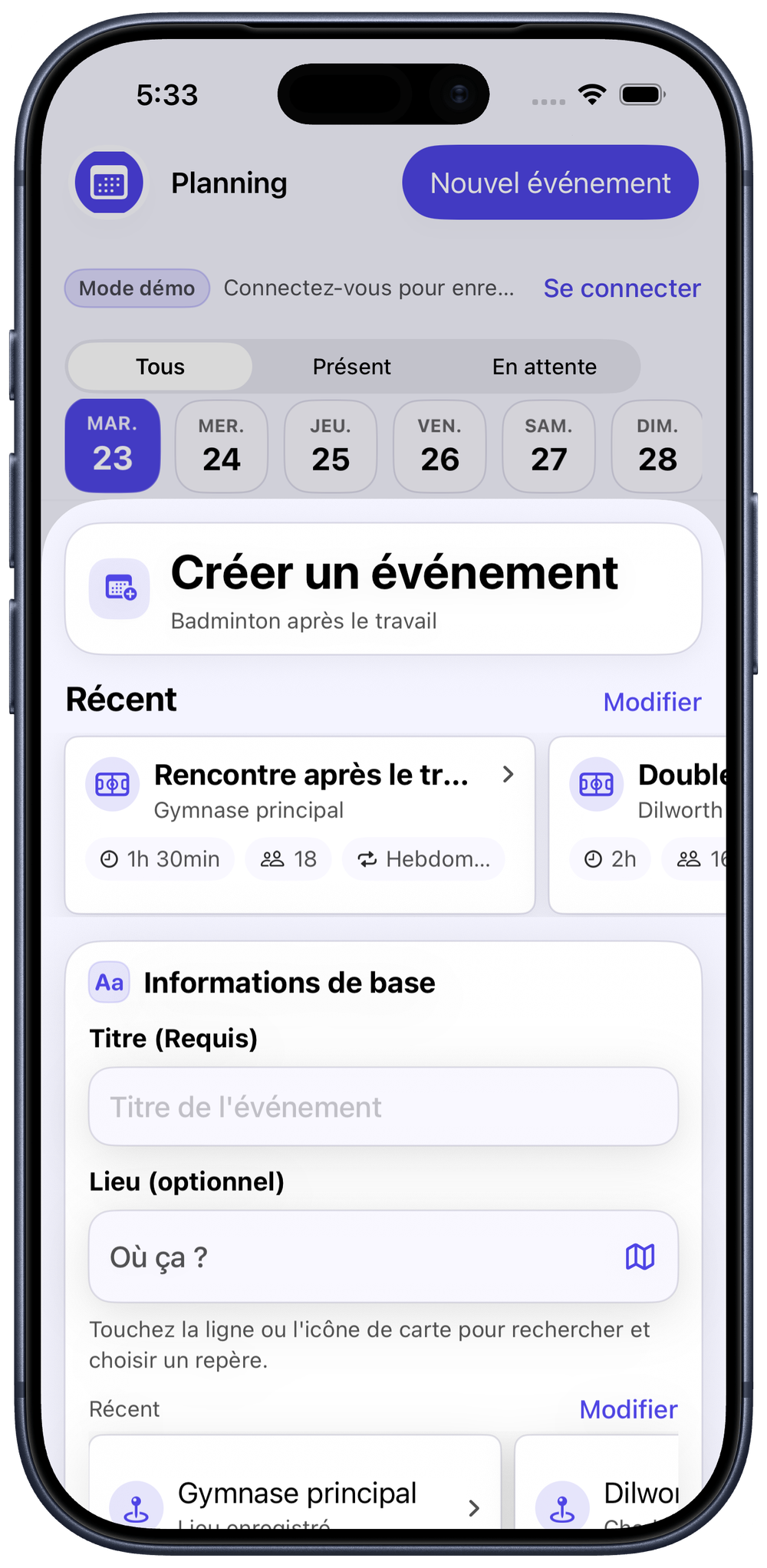 Planifiez votre prochaine partie