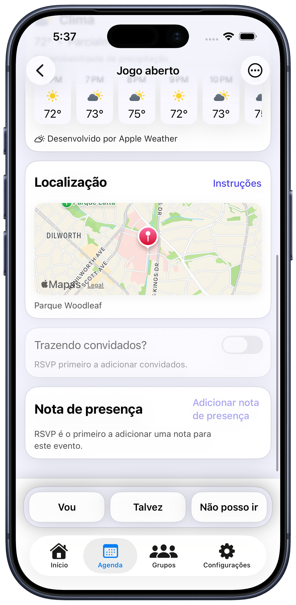 Encontre eventos e planeje pelo clima