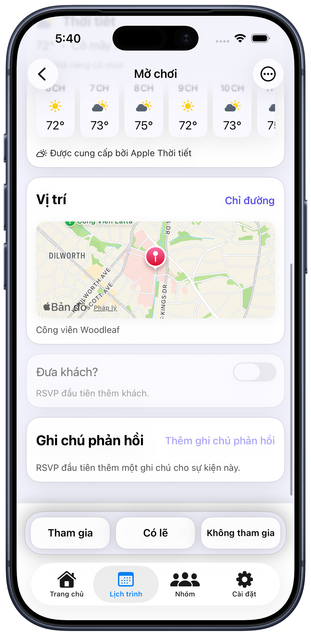 Tìm sự kiện và chuẩn bị theo thời tiết